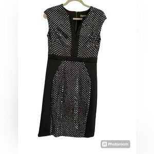 Melanie T black sequin midi dress